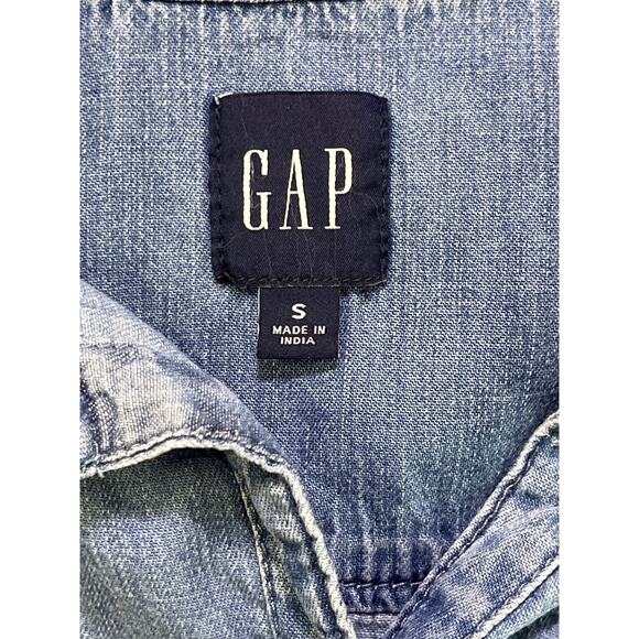 Gap Ruffle Collar Flutter Sleeve Denim Chambray Button Front Top Size Small - Picture 2 of 10